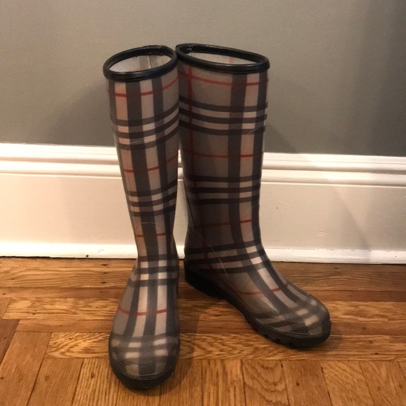 Women’s gray check Burberry rain boots EUR 40 US 9 - Picture 5 of 8